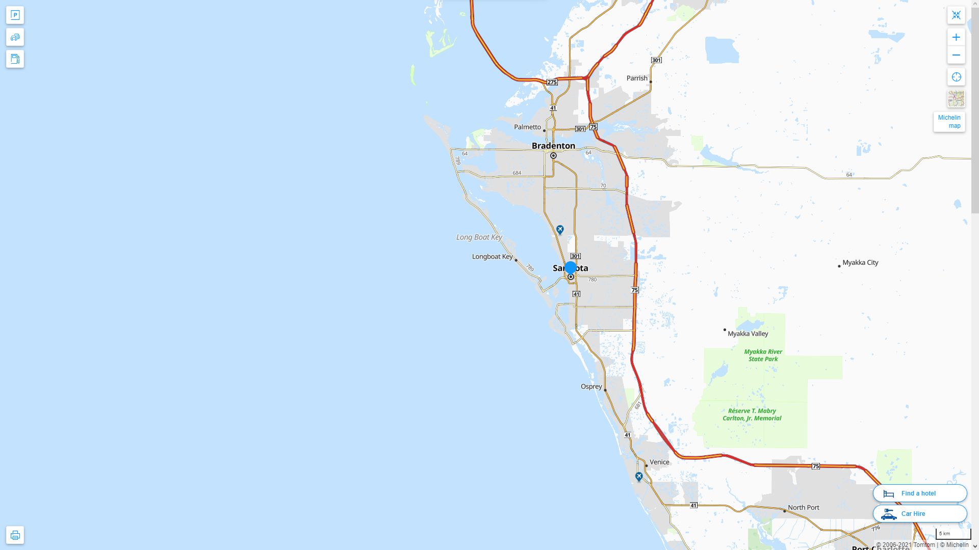 Sarasota Florida Highway and Road Map